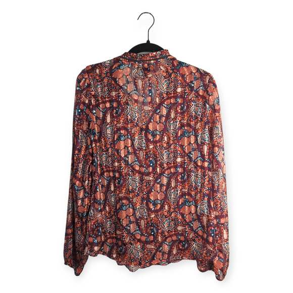 Lucky Brand Women's Sheer Maroon Multicolor Paisley Print Peasant Blouse Size XS - Picture 5 of 6